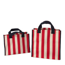 Custom Logo Reusable Beach Bag Stripe Large Volume Woven Belt Canvas Cotton Handle Shopping Tote bag